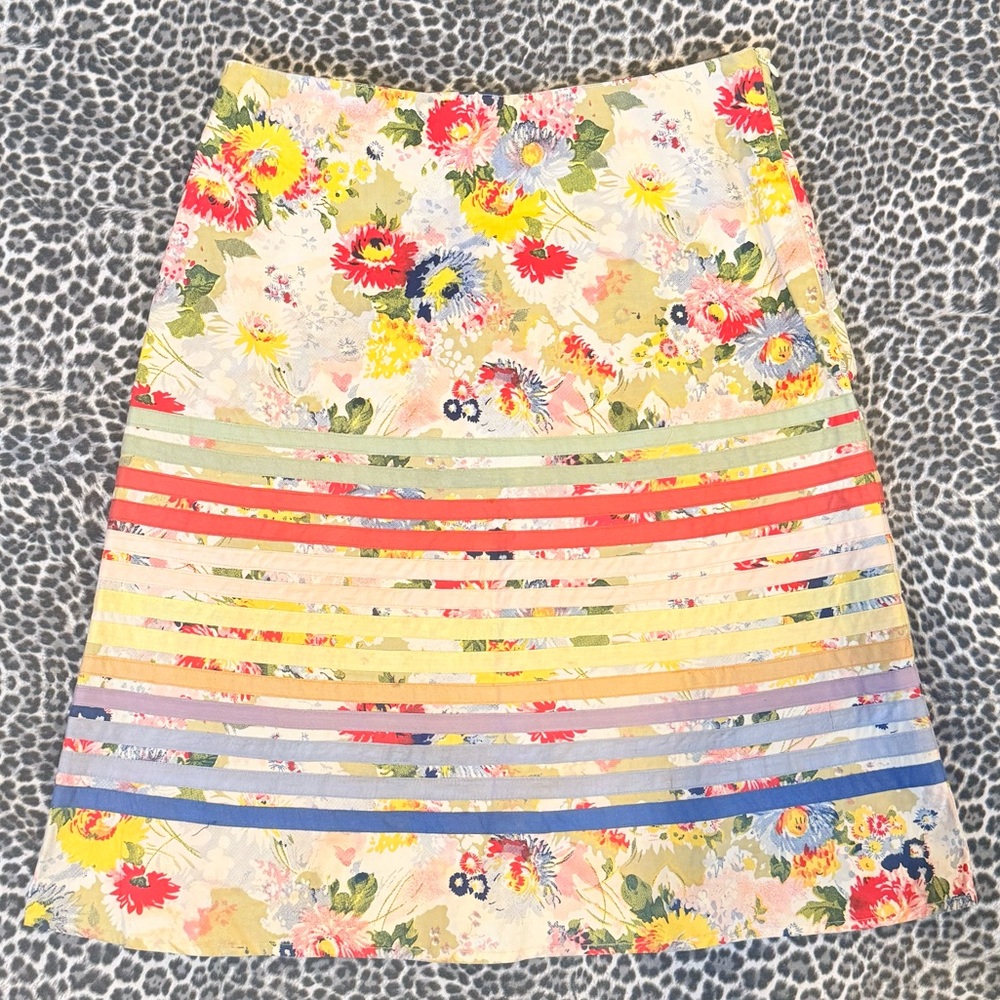 Anthropologie Odille Floral Multicolor Ribbon Striped Women's Cotton Skirt Sz 2